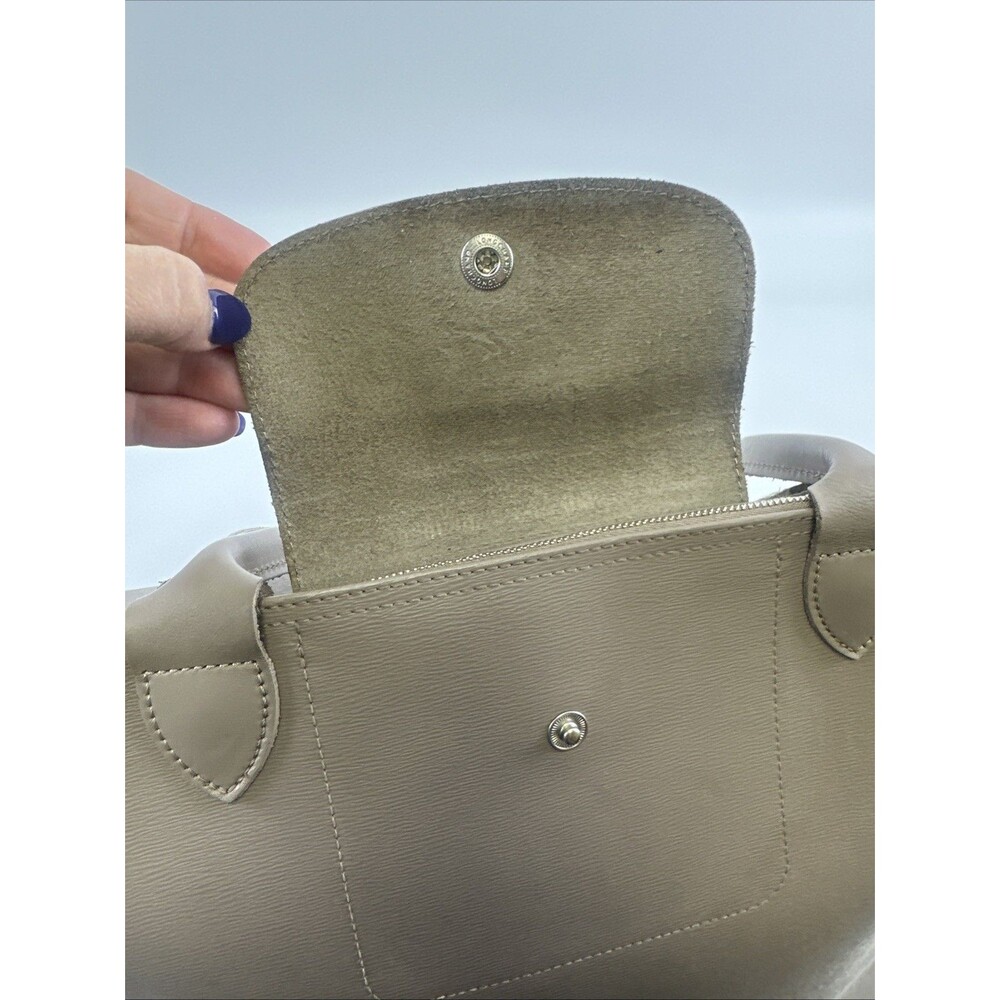 Longchamp Le Pliage City Tote Bag Taupe Leather Coated Canvas Zip Large Flap - Picture 12 of 16